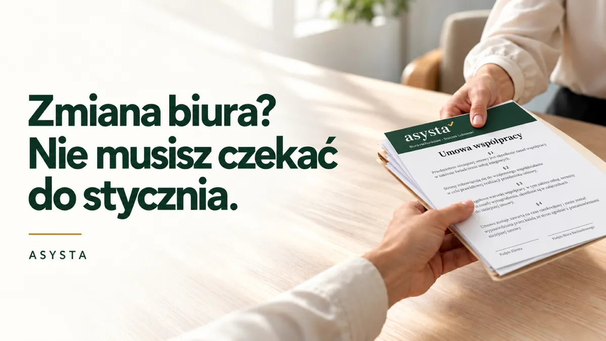 Grafika ASYSTA: „Zmiana biura? Nie musisz czekać do stycznia.” – przekazanie umowy współpracy